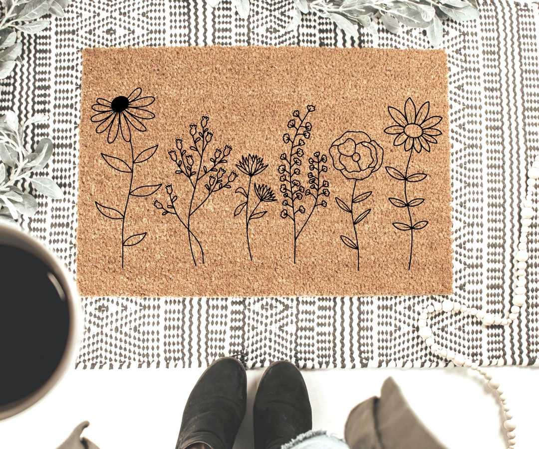 Spring Flowers Doormat, Coir Doormat, Outdoor Rug, Spring Porch Decor, Welcome Mat, Summer Doorma... | Etsy (US)