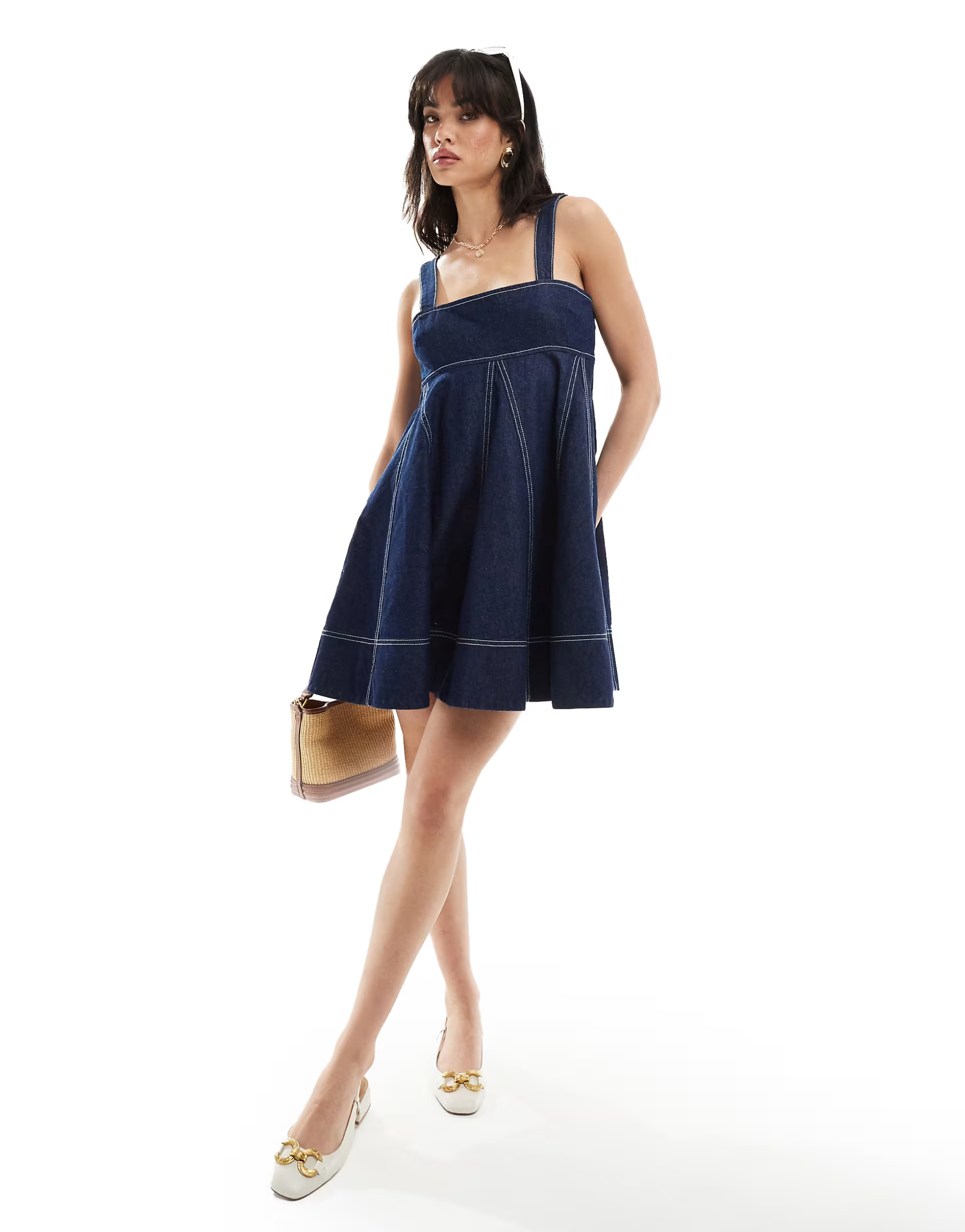 Miss Selfridge denim babydoll dress in indigo | ASOS (Global)