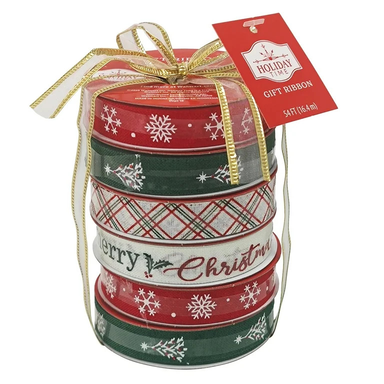 Assorted Red, White, and Green Christmas Ribbon, 9', 6 Count, by Holiday Time | Walmart (US)