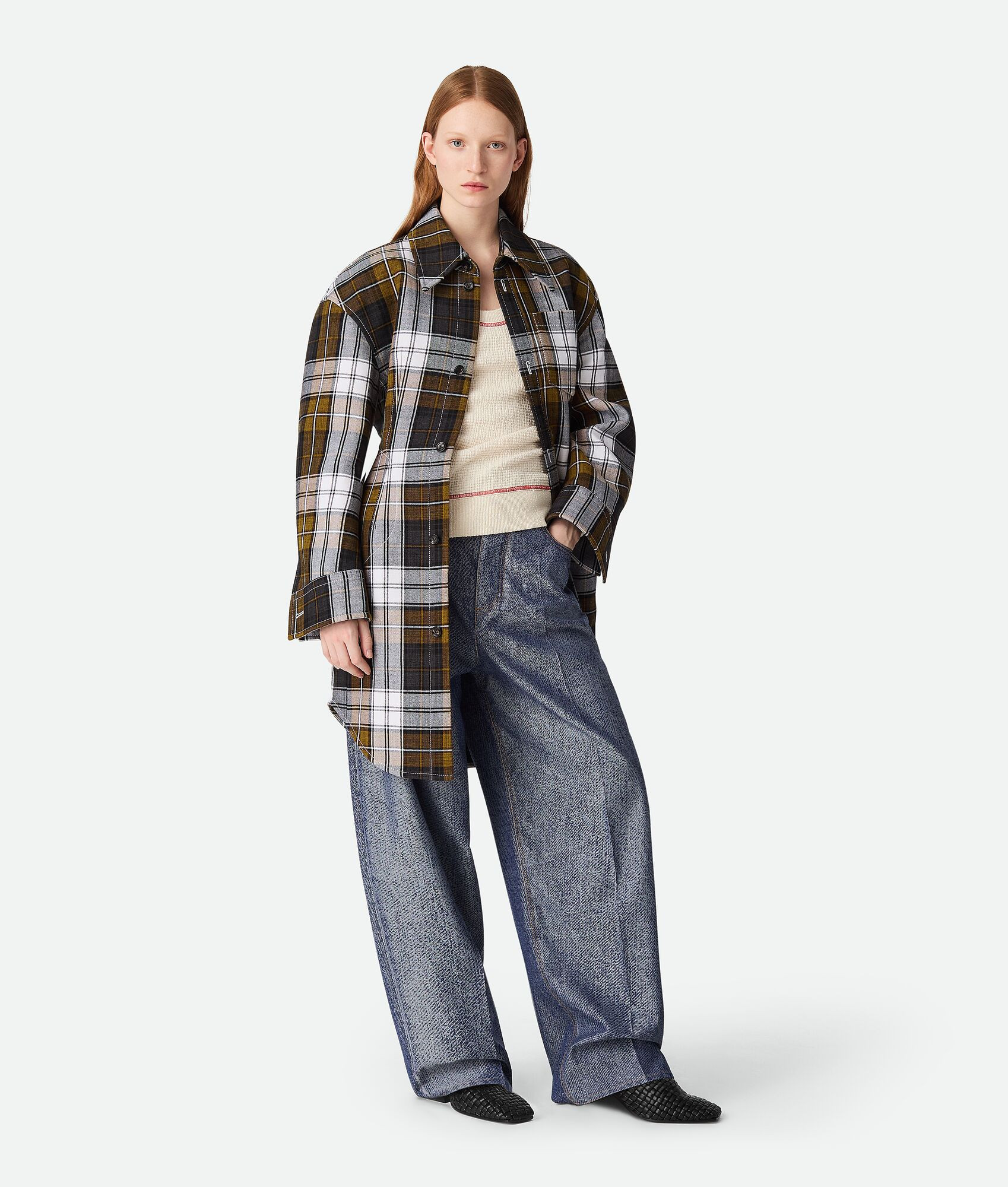 Structured Cotton Check Coat | Bottega Veneta