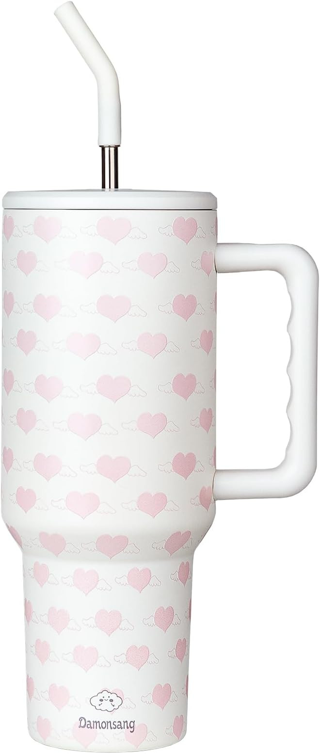 Heart 40 oz Tumbler with Handle Lid and Straw, Insulated Stainless Steel Water Bottle Iced Coffee... | Amazon (US)