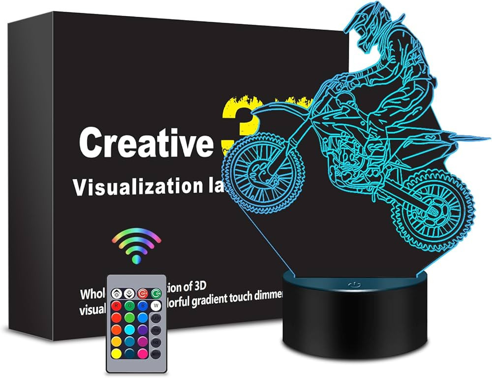 Dirt Bike Gift 3D Night Light, 16 Colors Changes Remote Control Motocross Lamp, LED Motorcycle Ro... | Amazon (US)