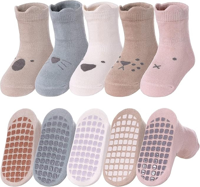 Dosoni Toddlers Non Slip Socks with Grips Baby Girls Boys Anti Skid Crew Cotton Gift Socks for In... | Amazon (US)