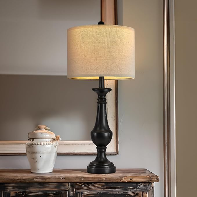 PoKat 27.5" Farmhouse Table Lamp for Living Room, Mid Century Tall Table Lamp for Bedroom, Bedsid... | Amazon (US)