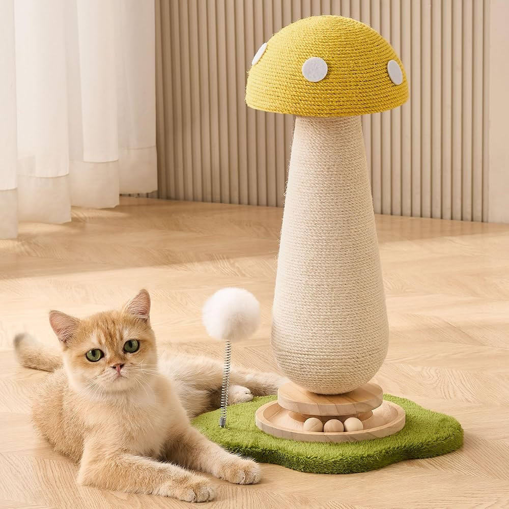 Mushroom Cat Scratching Post Cat Tree, 21.5‘’ H Cute Cat Scratcher Tower with Durable Solid W... | Amazon (US)