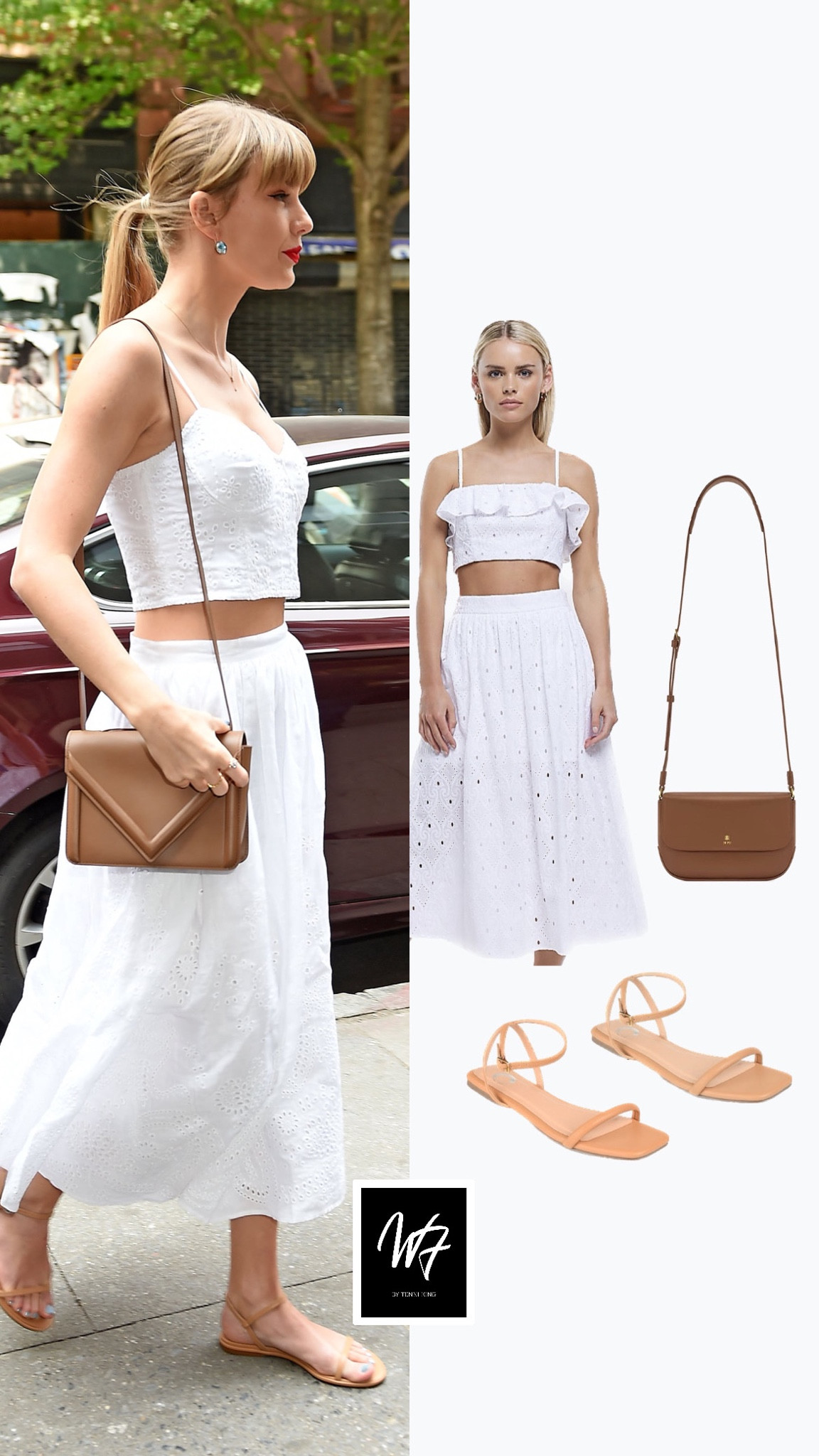Taylor Swift white eyelet top and skirt set - the look for less 

#LTKFind #LTKSeasonal #LTKstyletip