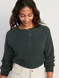 Waffle-Knit Henley Top for Women | Old Navy (US)