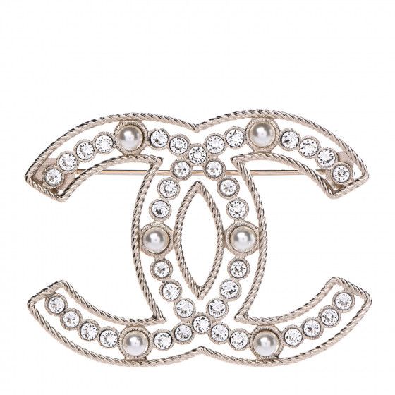 CHANEL Pearl Crystal Sparkling Pearls CC Brooch Gold | Fashionphile