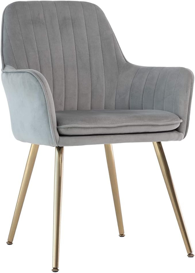 GOLDEN BEACH Velvet Dinning Chair Set of 1 Mid-Back Accent Chair Modern Leisure Armchair with Gol... | Amazon (US)