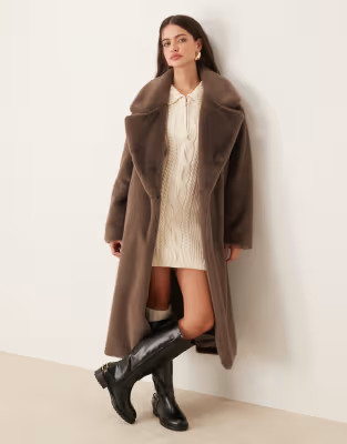 ASOS DESIGN longline chuck on faux fur coat in mocha | ASOS (Global)
