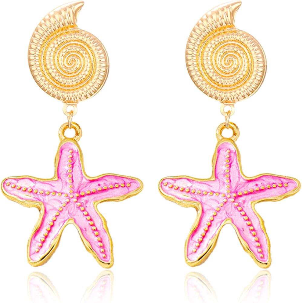 Dainty Starfish Earrings for Women 14K Gold Plated Sea Shell Enamel Dangle Earrings Retro Chic Su... | Amazon (US)