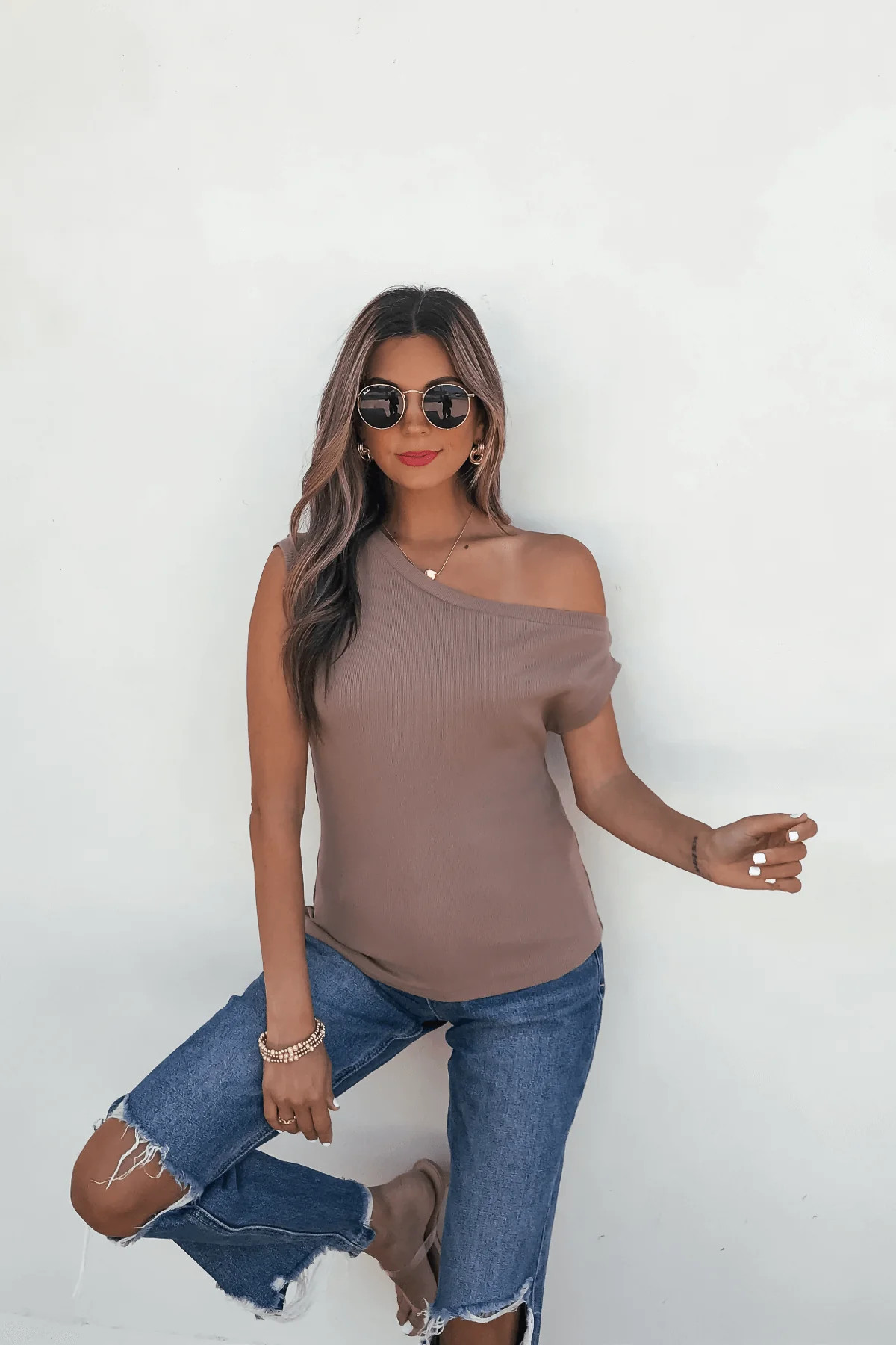 Brown Off The Shoulder Ribbed Top | Magnolia Boutique