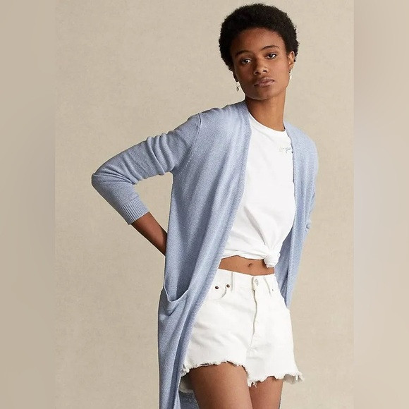 Ralph Lauren  Cardigan Women's 100% linen Knit Light Blue Long  Cardigan | Poshmark