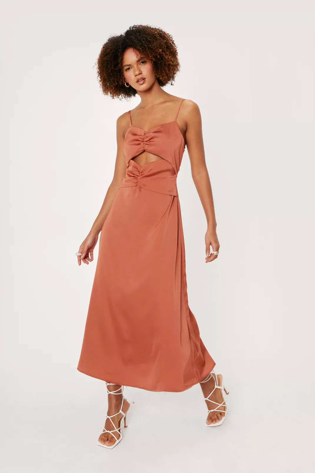 Peep Detail Satin Midi Dress | Nasty Gal (US)