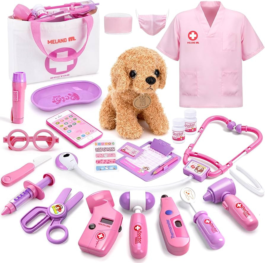 Meland Toy Doctor Kit for Girls, Pretend Play Toy Doctor Set with Dog , Carrying Bag, Stethoscope... | Amazon (US)