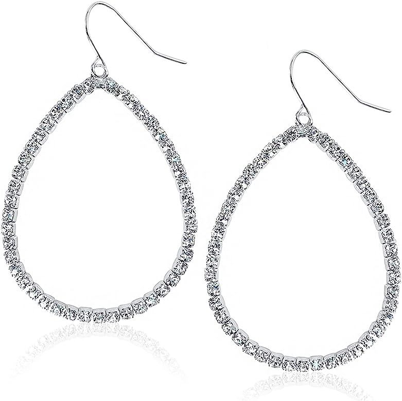 Humble Chic Simulated Diamond Teardrop Dangle Earrings For Women - Gold or Silver Tone with Cubic Zi | Amazon (US)