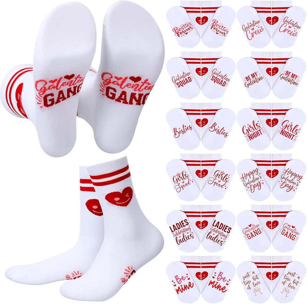 Glitopper 12 Pairs Galentines Day Socks Valentines Crew Socks Gifts for Women Besties Sisters Sto... | Amazon (US)