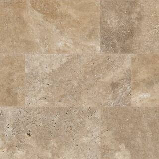 Tus. Walnut 12 in. x 24 in. x 1.18 in. Rectangular Brown Natural Stone Look Tumbled Travertine Pa... | The Home Depot