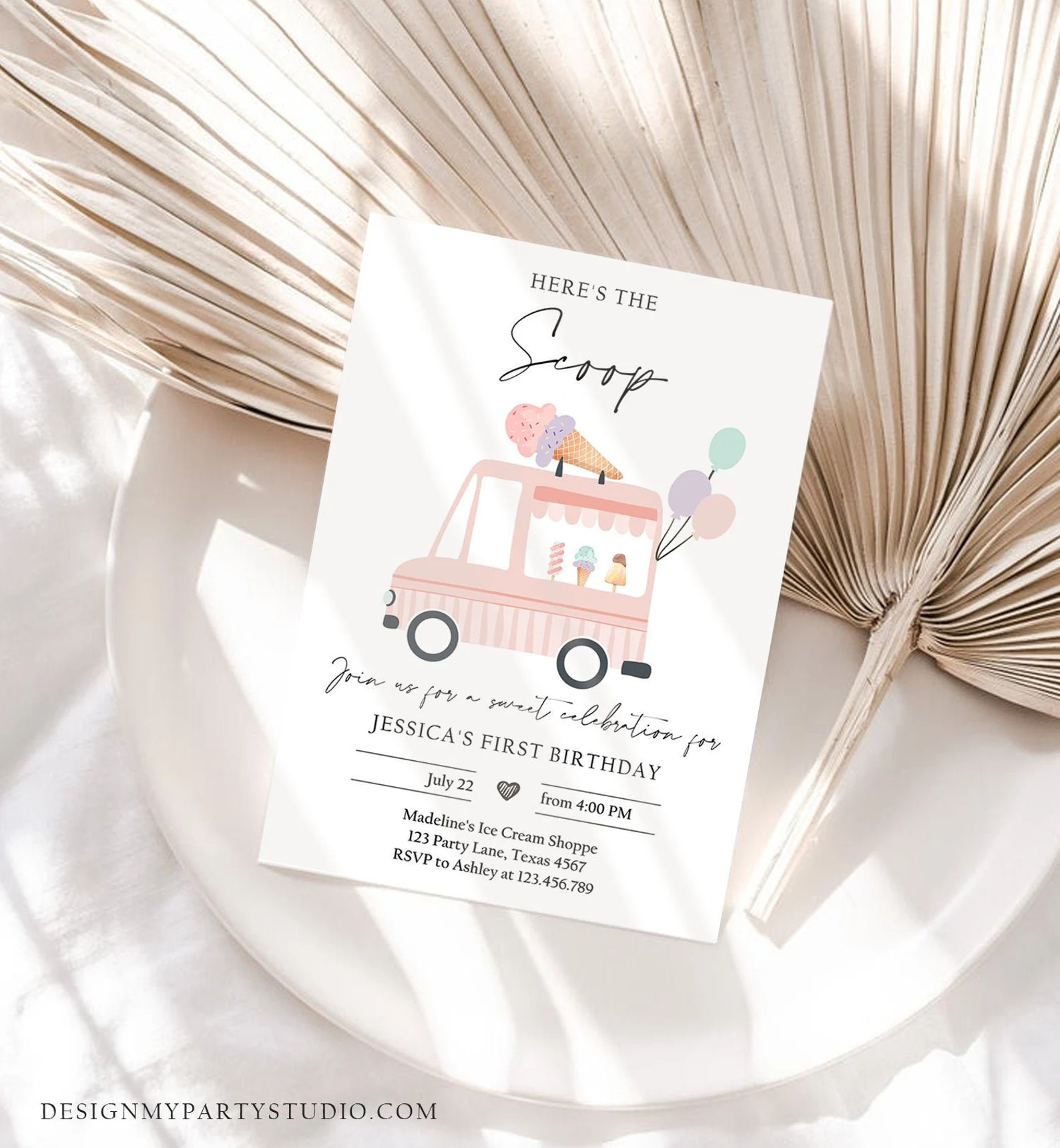 Editable Ice Cream Truck Birthday Invitation Ice Cream Truck Invite Modern Ice Cream Shoppe Van T... | Etsy (US)