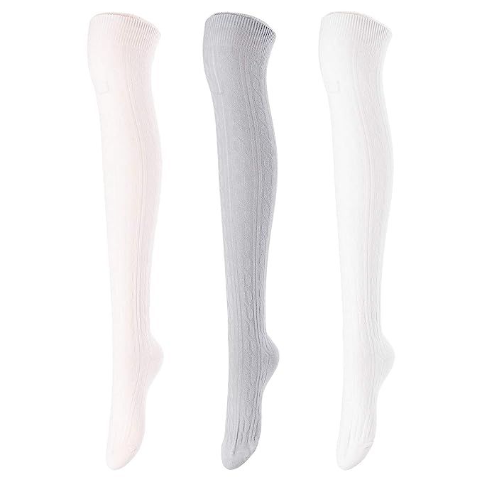 Lovely Annie Women's 3 Pairs Over Knee High Thigh High Cotton Socks Size 6-9 L1024-3p | Amazon (US)