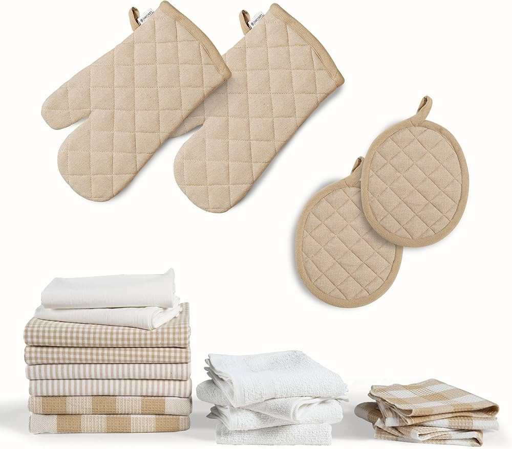 20 Piece Kitchen dish cloths Set - 100% Cotton Dish Towels, Heat Resistant Kitchen Mittens And Po... | Amazon (US)