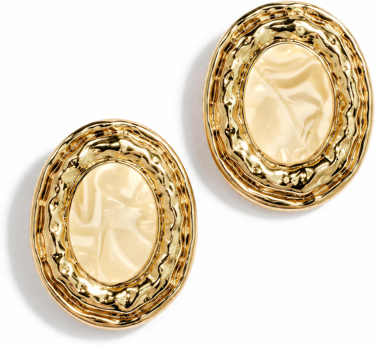 Statement Stud Earrings for Women, Gold Tone Acetate, Chunky Textured Style | Amazon (US)