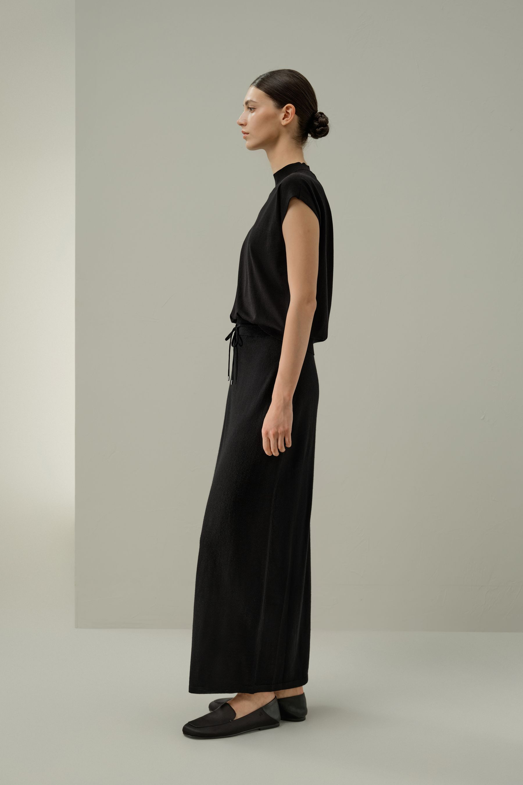 Merino Wool Drawstring Maxi Skirt | LILYSILK