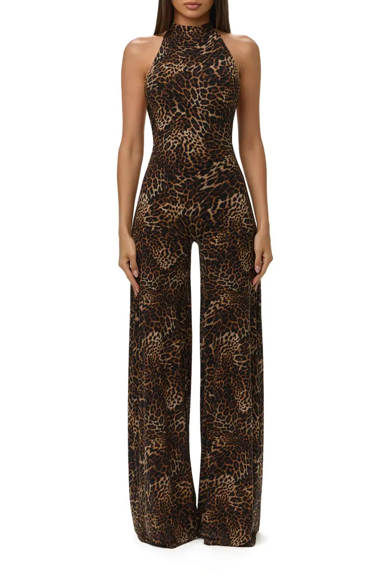 Naked Wardrobe Leopard Print Wide Leg Halter Jumpsuit (Women) | Nordstrom | Nordstrom