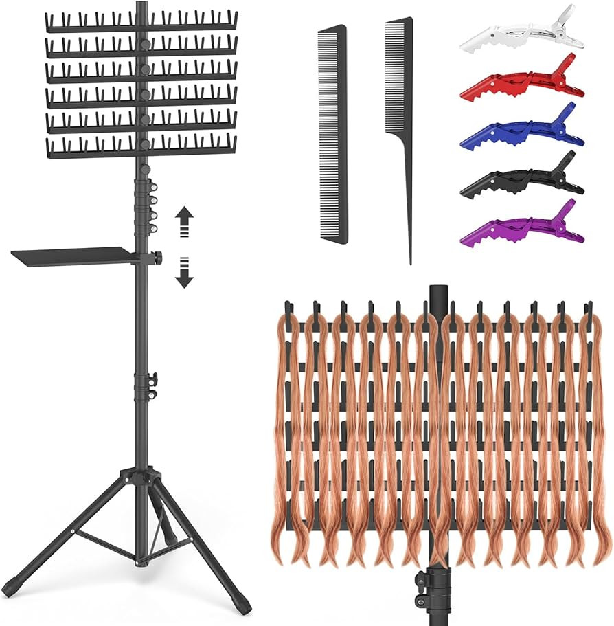Braiding Hair Rack with Tray, 2-sided 144 Pegs, Heavy Duty Braiding Rack Stand for Hair, Height A... | Amazon (US)