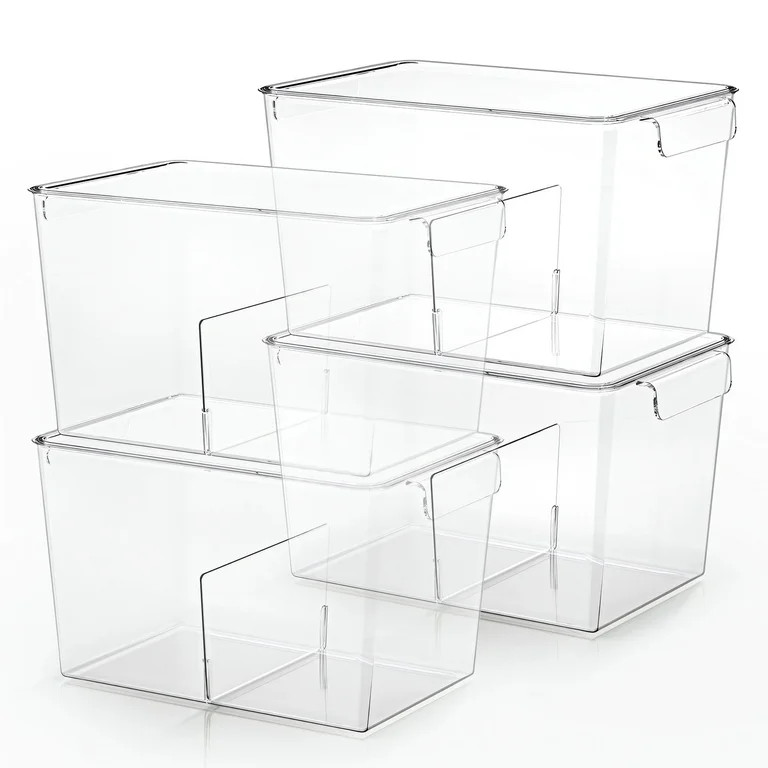 Stackable Clear Storage Bins with Lids, Large Plastic Storage Bins w Handle, Acrylic Pantry Organ... | Walmart (US)