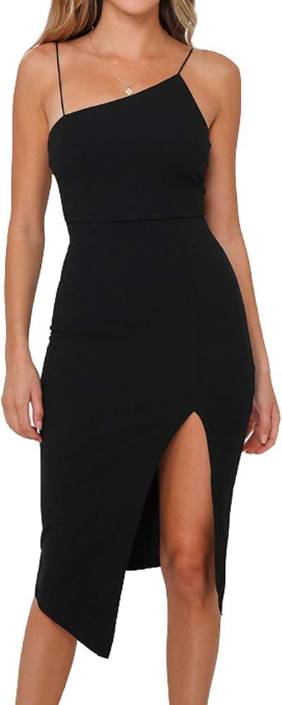 Amazon.com: Clubwear for Women Sexy Backless Party Dress Bodycon Side Split Midi Dress (S, Asymme... | Amazon (US)