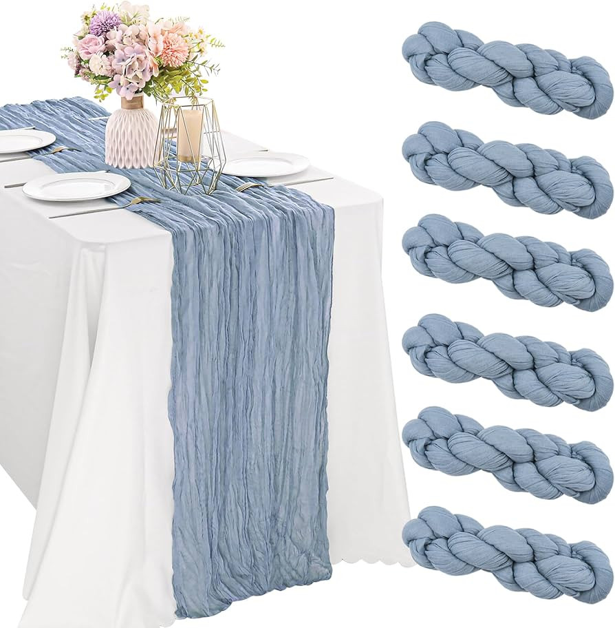 6 Pieces Dusty Blue 10FT Cheesecloth Table Runner Boho Gauze Fabric Table Runner Rustic Sheer Run... | Amazon (US)