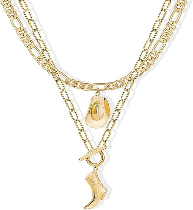 Cowboy Hat Boot Pendant Necklace for Women Layer Dainty Western Cowgirl Hat Boot Charms Chain Nec... | Amazon (US)