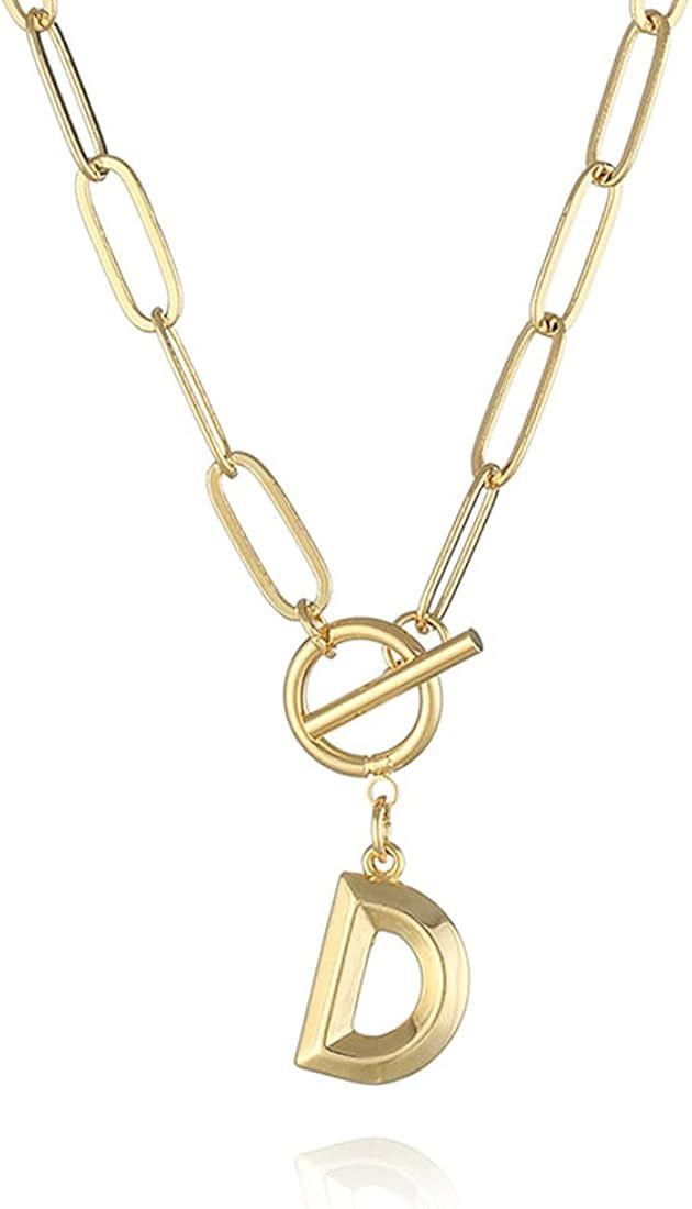 Eben-Ezer Toggle Clasp Capital A-Z Initial Necklace For Women HipHop Gold Alphabet Pendant Neckla... | Amazon (US)