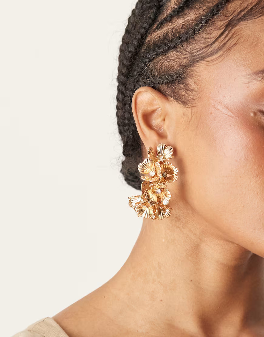 ASOS DESIGN large hoop earrings with floral design in gold tone | ASOS (Global)