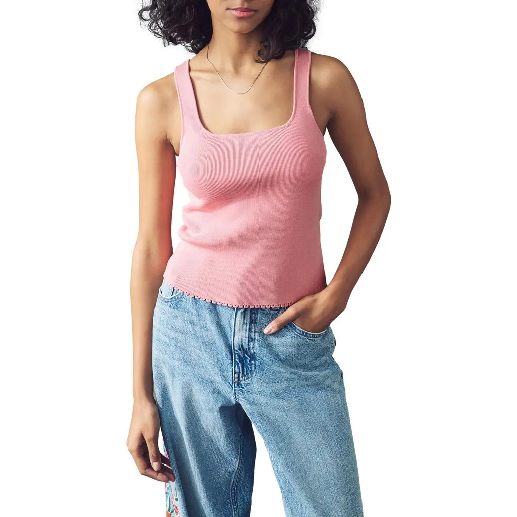 NEXT Lace Trim Knit Tank in Pink at Nordstrom, Size X-Large | Nordstrom