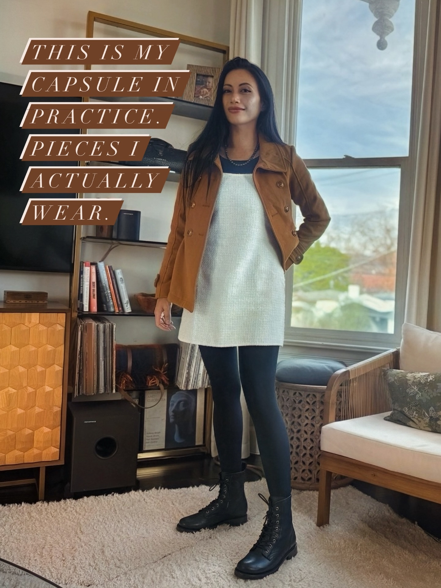 This is what a capsule wardrobe looks like in real life.
I build my outfits around pieces I trust — repeat silhouettes, neutral layers, and accessories that carry intention. 

Black boots that ground every look. Tahitian pearls that add texture without feeling formal. Clothes that mix easily, travel well, and hold up to daily wear.

A capsule wardrobe isn’t about owning less for the sake of it.
It’s about clarity. Knowing what works for your body, your lifestyle, and your rhythm — and choosing to wear those pieces again and again with confidence.

Nothing trendy. Nothing rushed.
Just a wardrobe that supports my life.