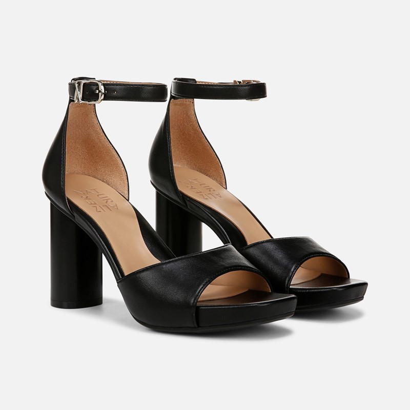 Naturalizer Malia Dress Sandals, Black Faux Leather Fabric, 7.5W Strappy Style, Open Toe, Block Heels | Naturalizer