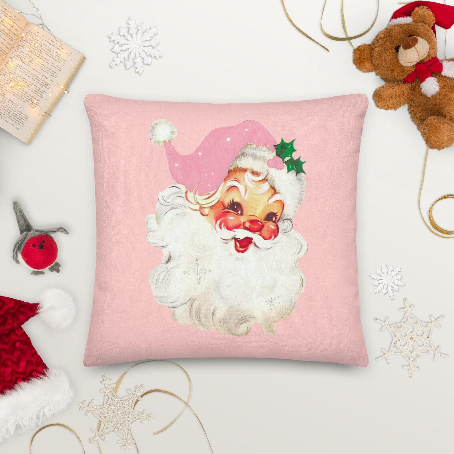 Pink Santa Decorative Pillow Pink Christmas Decor Vintage - Etsy | Etsy (US)