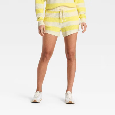 Women's Striped Sweater Shorts - JoyLab™ Yellow/Cream Stripe XXS | Target