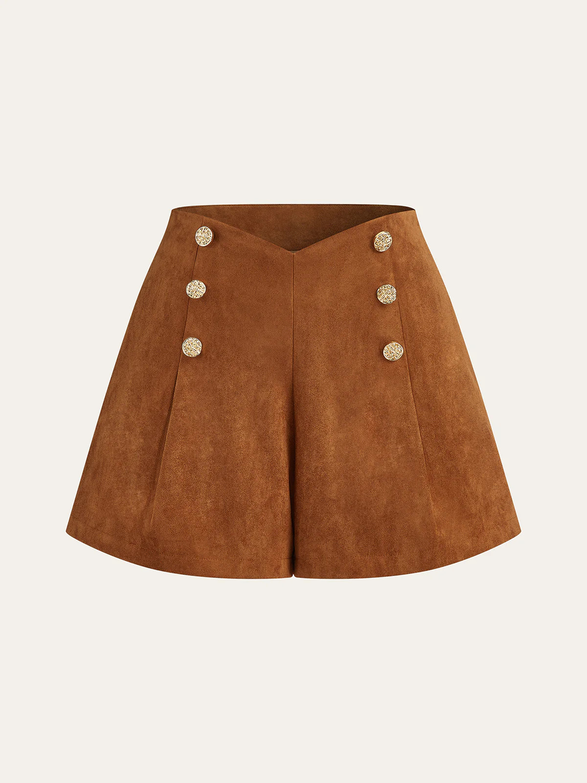 Embellished Button Suede High-Waisted Shorts | Commense