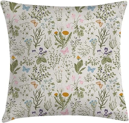 Amazon.com: Ambesonne Floral Throw Pillow Cushion Cover, Vintage Garden Plants Herbs Flowers Bota... | Amazon (US)