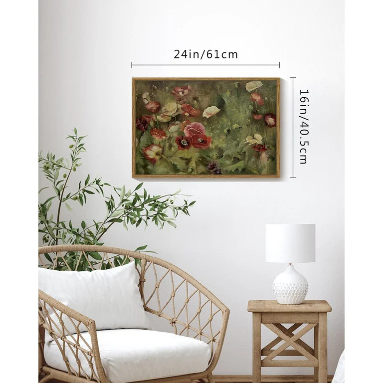 Drsoum Poppy Floral 16x24in Large Vintage Classical Canvas Framed Wall Art Home Decor for Bedroom... | Walmart (US)