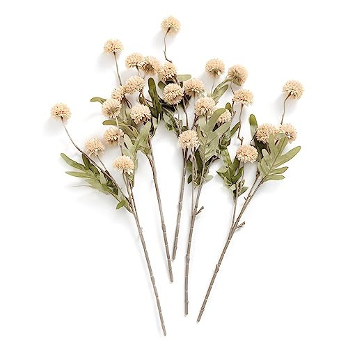 Ling's moment Pompon Mum Artificial Flower, 5pcs Faux Silk Mini Chrysanth with Stems, Bulk Fake Wedding Filler Flowers for DIY Bouquet Centerpieces Arrangements Shower Decorations, Beige | Amazon (US)