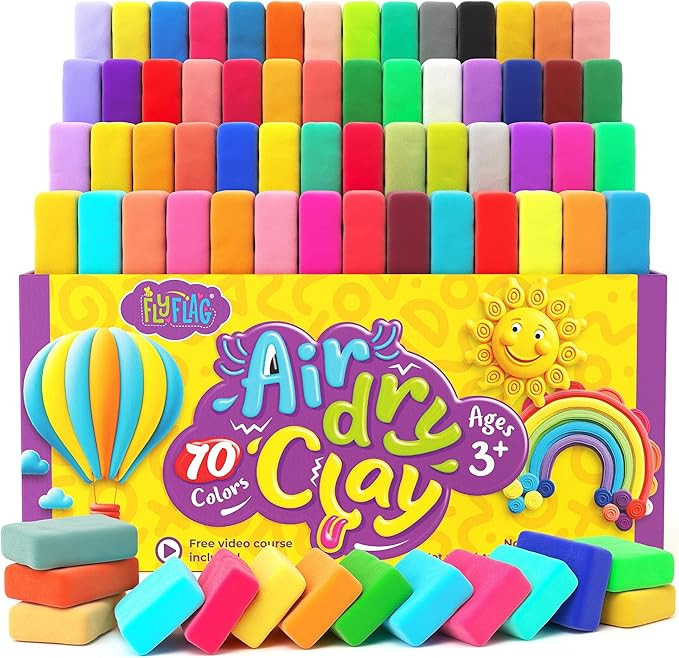 FlyFlag Air Dry Clay - 70 Colors, Ultra Light and Soft, Non-Toxic Modeling Clay for Kids with Too... | Amazon (US)