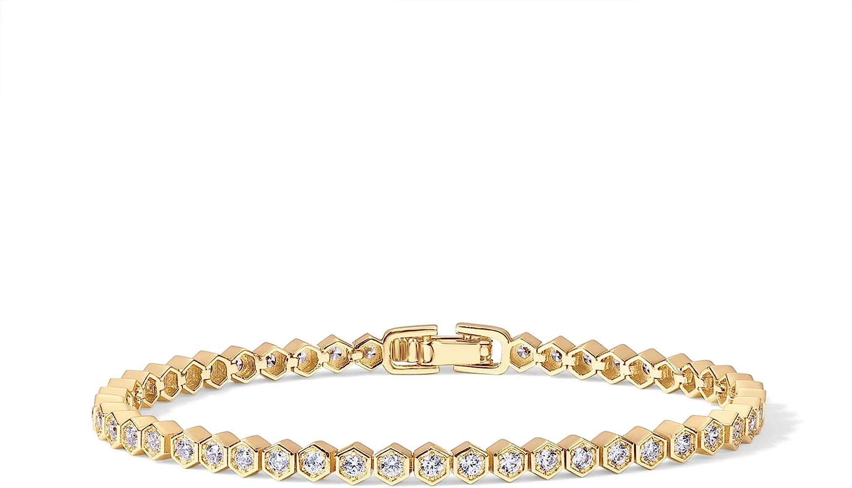 PAVOI 14K Gold Plated 2mm Cubic Zirconia Honeycomb Tennis Bracelet | Gold Bracelet for Women | Si... | Amazon (US)