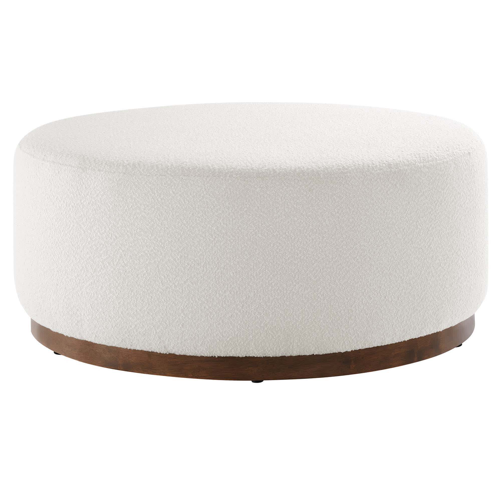 Modway Tilden Large 38-in Round Boucle Upholstered Upholstered Ottoman in Cloud Walnut in White | EEI-6682-CLO-WAL | Lowe's