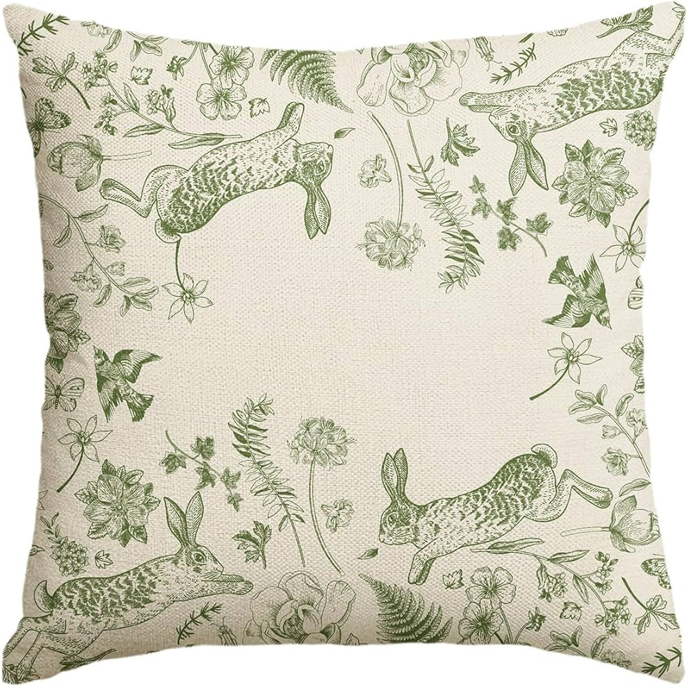 AVOIN colorlife Easter Bunny Green Rabbits Throw Pillow Cover, 18 x 18 Inch Flowers Eucalyptus Le... | Amazon (US)