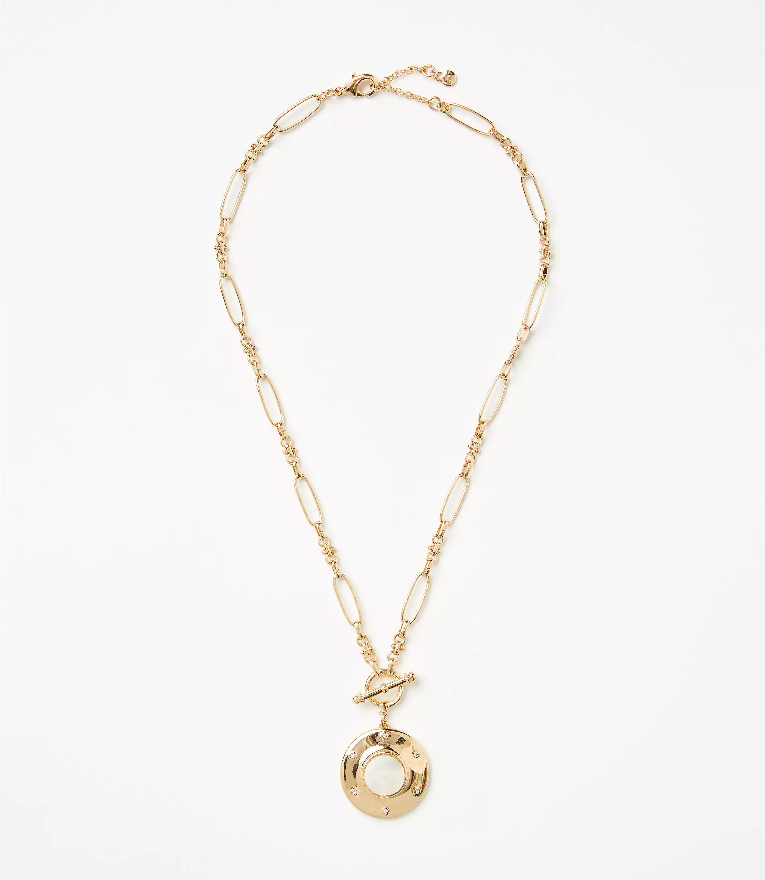 Mother Of Pearl Circle Toggle Pendant Necklace | LOFT