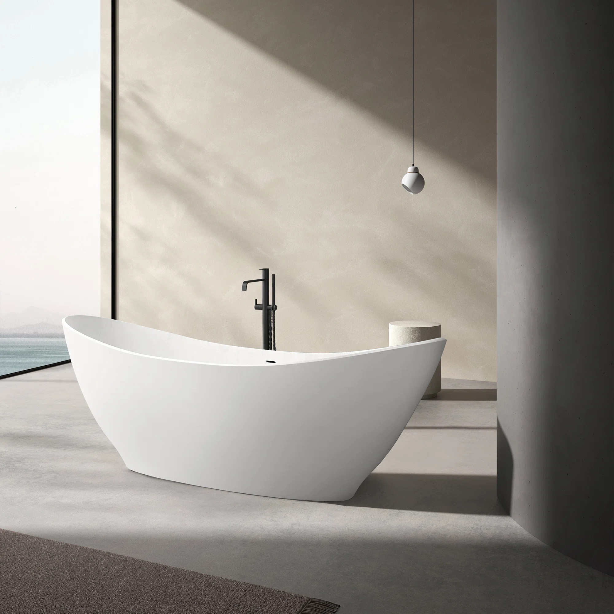 66.92 In. X 31.69 In. Stone Resin Solid Surface Freestanding Soaking Bathtub With Drain And Overf... | Wayfair North America